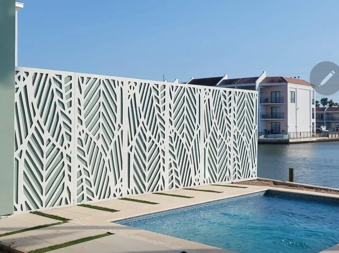 White poolside privacy panels
