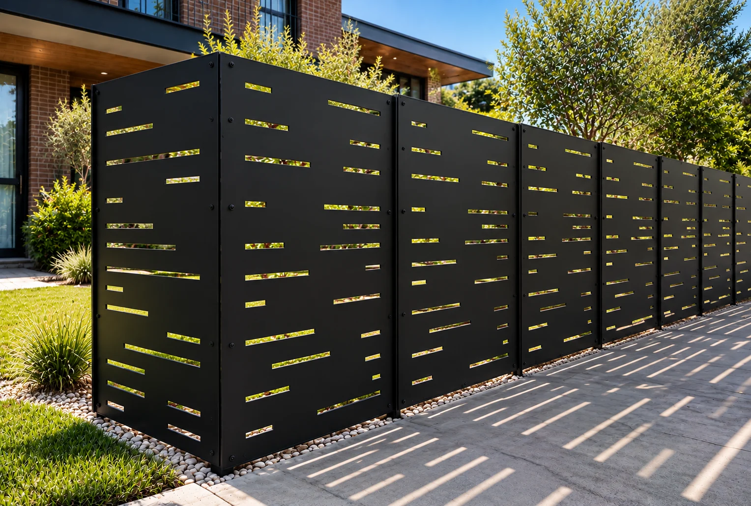 Modern LatticeSmart privacy screens in an outdoor patio setting